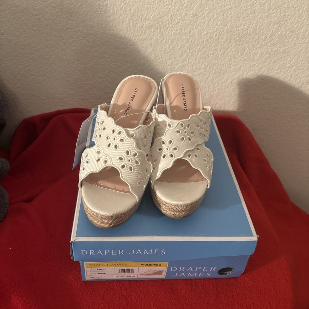 Draper James Emily Women's Wedge Shoes, White, 6 new